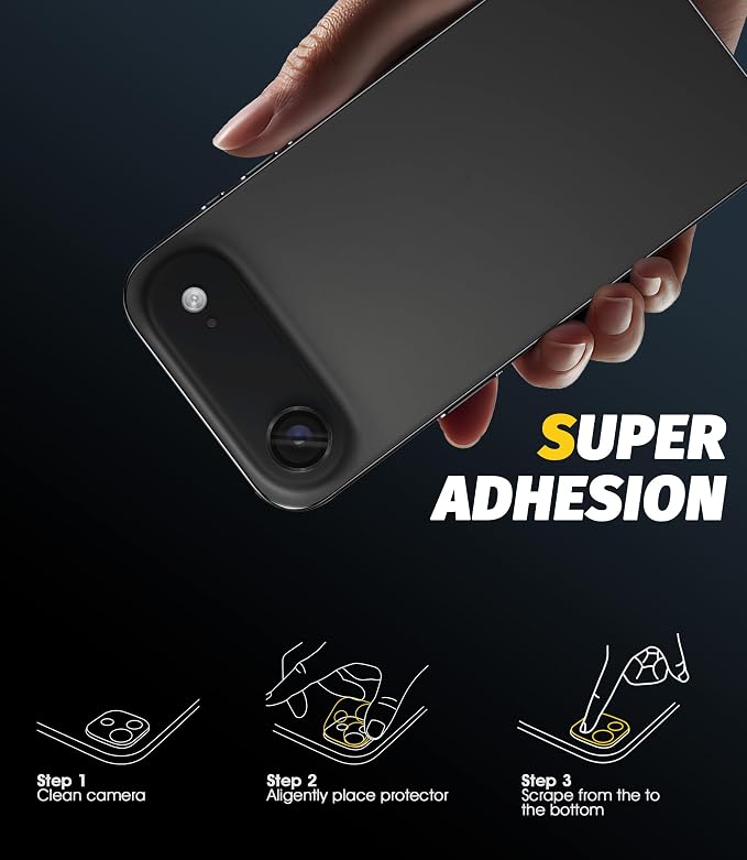 (3 Pack) Orzero Camera Lens Protector for iPhone Air 2025 / iPhone 17 Air, [EZ Install] [Case-Friendly] 9H Tempered Glass CD Pattern Lens Cover, Military-Grade Shockproof, HD Clarity Anti-Glare - Black - Image 7