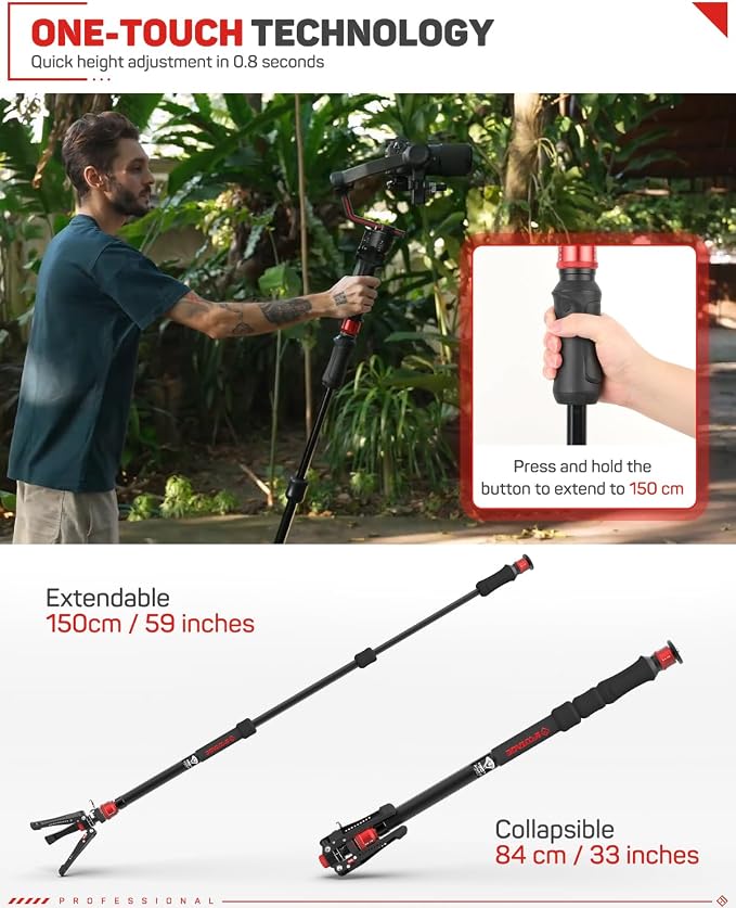 IFOOTAGE Cobra 3 Strike Monopod A150S Camera Stand with Pedal | One-Touch Lifting Aluminum Quick Video Monopod for Animal Sports Event Wedding Live Show Shooting, Payload 11lb, 60"/150cm - Image 4