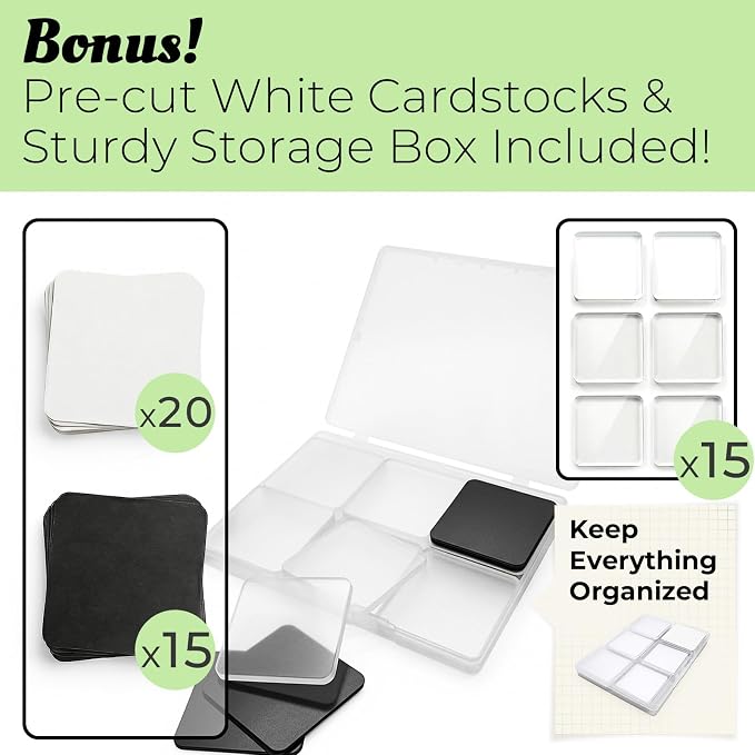 15 Pack Square Blank Refrigerator Magnets Kit - Peel & Stick Acrylic Picture Frames for Fridge. Includes Pre-Cut Cardstock & Case for Custom Photo Decor & Memory Board - Image 6
