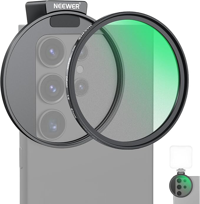NEEWER 67mm Black Diffusion 1/4 Filter for Mist Cinematic Effect & Cold Shoe Phone Clip, Pouch & Lens Cleaning Cloth, Compatible with iPhone 17 16 16e 15 Pro Max Android Samsung Galaxy S26 Ultra by Neewer