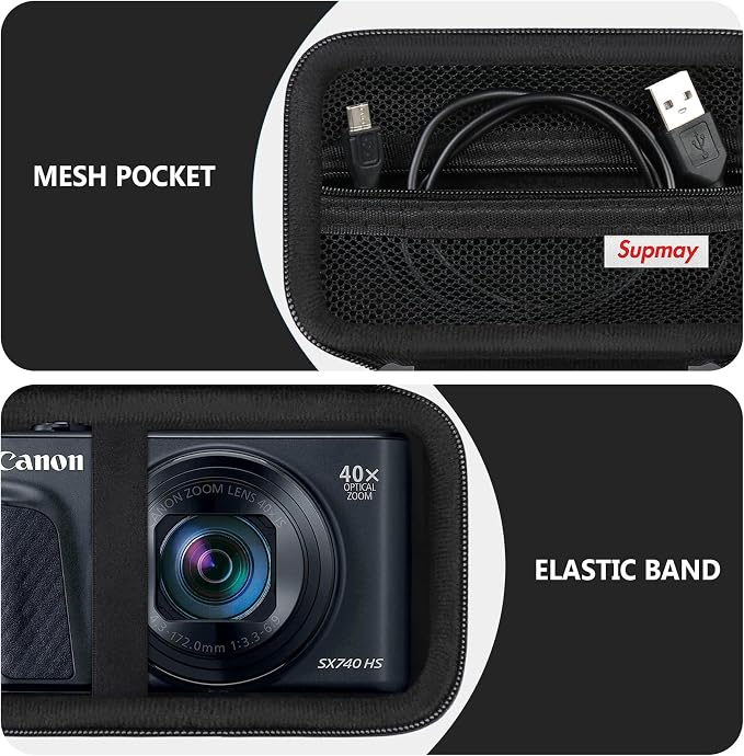 Carrying Case for Canon PowerShot SX740 HS, SX730 HS Camera, Black | SX720 HS, SX620 HS, G7 X Mark III, G7 X Mark II Digital Camera, Storage Holder Travel Bag with Mesh Pocket for Battery Pack - Image 6