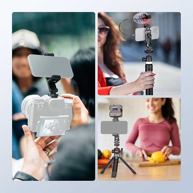 Neewer Basic Phone Tripod Mount Holder with 1/4" Thread & Cold Shoe, 2.36"-3.54"/6-9cm 360° Rotatable Camera Mount Cellphone Clamp for iPhone 16 15 14 13 12 11 Pro Max X XR Samsung S24 Ultra, SP-10 - Image 8