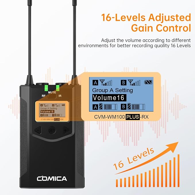 COMICA CVM-WM100PLUS UHF Wireless Lavalier Microphone for Camera Smartphone | 48 UHF Selectable Channel, Noise Cancellation, 160ft Stable Range, Dual Lapel Mic for YouTube TikTok Vlog Interview Stream - Image 7