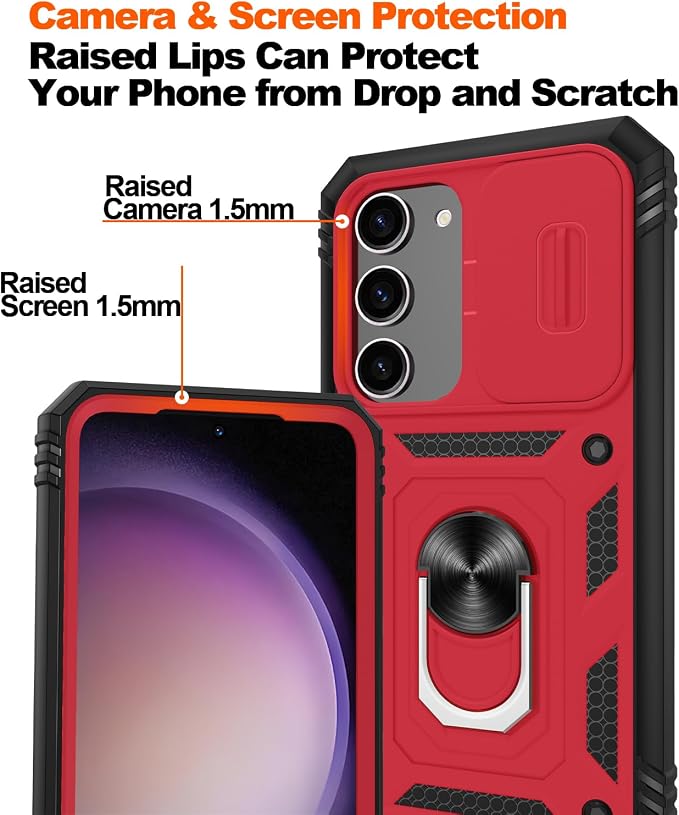 Gritup for Galaxy S23 Phone Case Military-Grade Shockproof with Kickstand | with 2 PCS Screen Protector, Slide Camera Cover, Heavy Duty Outdoor Protection Funda para Galaxy S 23 Cover-Red+Black - Image 5