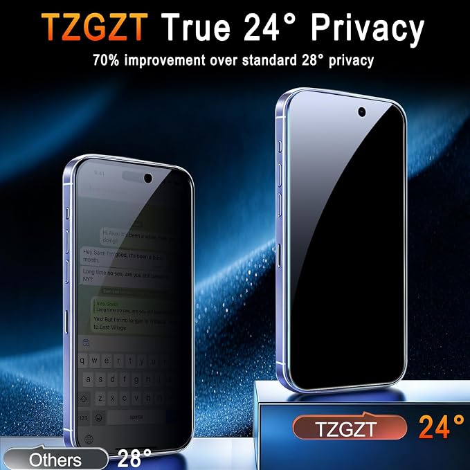 TZGZT Privacy Screen Protector for iPhone 16, Tempered Glass, Case Friendly | 3 Pack, 9H+ Military Grade Shatterproof, Anti-Scratch, HD, Easy Installation, Bubble Free, Includes Camera Lens Protectors - Image 5