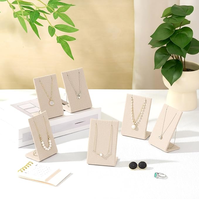 RattanView 12 Pcs Earring Display Stand Necklace Holder, Linen Color, Linen - Image 7