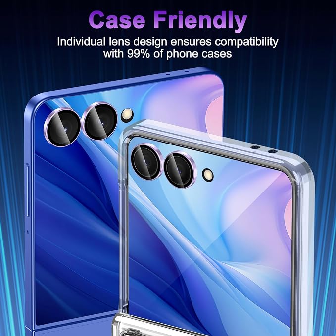 Meshine for Samsung Galaxy Z Flip 7 Camera Lens Protector,Scratch Proof,Strong Adsorption,9H Hardness with Metal Ring Camera Cover,Ultra Thin Case Friendly, Accessories Lens Protector,Light Purple - Image 6