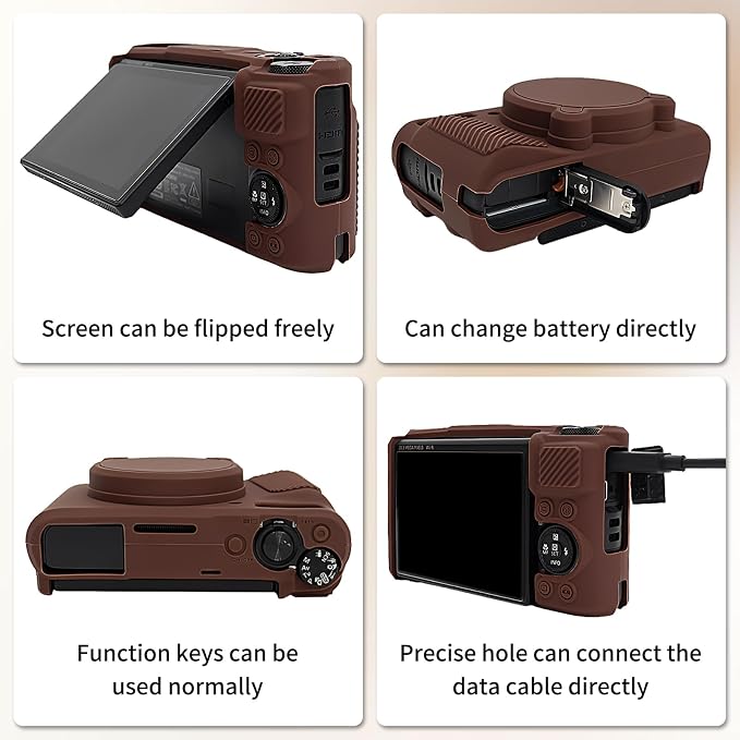 MUZIRI KINOKOO Silicone Case Compatible for Canon Powershot SX740/SX730 HS Digital Camera - Soft Rubber SX740 HS Protective Sleeve with Removable Lens Cover - Anti-Slip & Anti-Scratch - Dark Brown - Image 3
