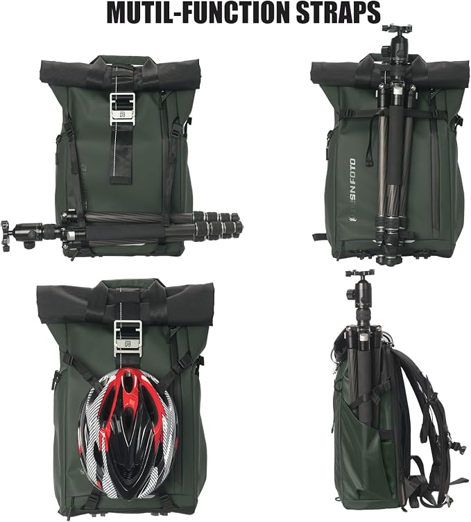 Camera Backpack, Waterproof Travel Camera Bag for Photographer Expandable Roll Top Photography Case for DSLR SLR Mirrorless Camera Fit up to 15.6 inch Laptop with Rain Cover - Image 4