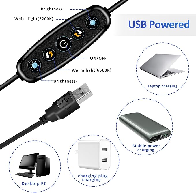 Video Conference Lighting Kit， Ring Light for Computer | Clip on Light Reading Lights, 360 ° Flexible Gooseneck Bed Night Light ， Laptop Video Conferencing - Image 5