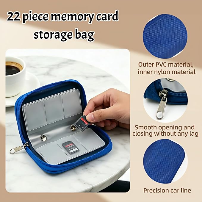 Memory Card Storage Carrying Pouch Case, Holder Wallet for CF/SD/SDHC/MS/DS, Fashion and Durable Solid Color 22 Card Slot for Media Storage Organization (Blue) - Image 3