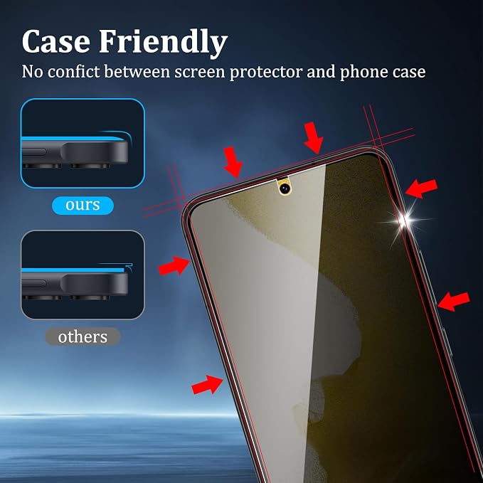 2+2 Pack Privacy Screen Protector for Samsung Galaxy S22 | With Camera Lens Protectors, 9H Tempered Glass, Anti-Spy, Case Friendly, Easy Installation - Image 3