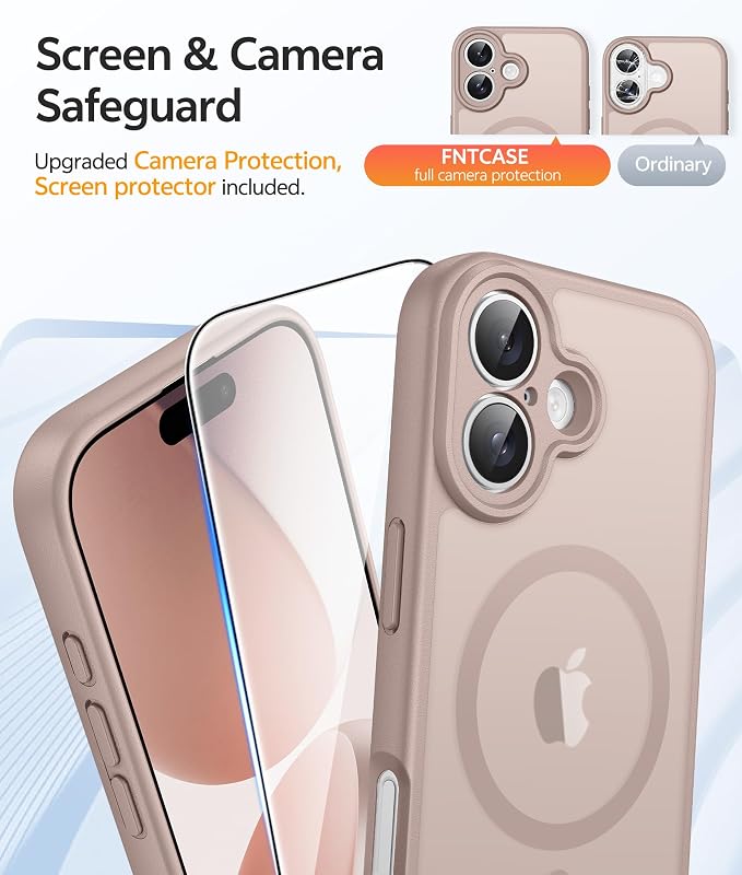 FNTCASE for iPhone 17 Case, Compatible with Magsafe, Glass Screen Protector | Full Camera Protection, Translucent Matte, 14FT Military Grade Drop Proof, Shockproof Protective Phone Cover, Desert Gold - Image 4