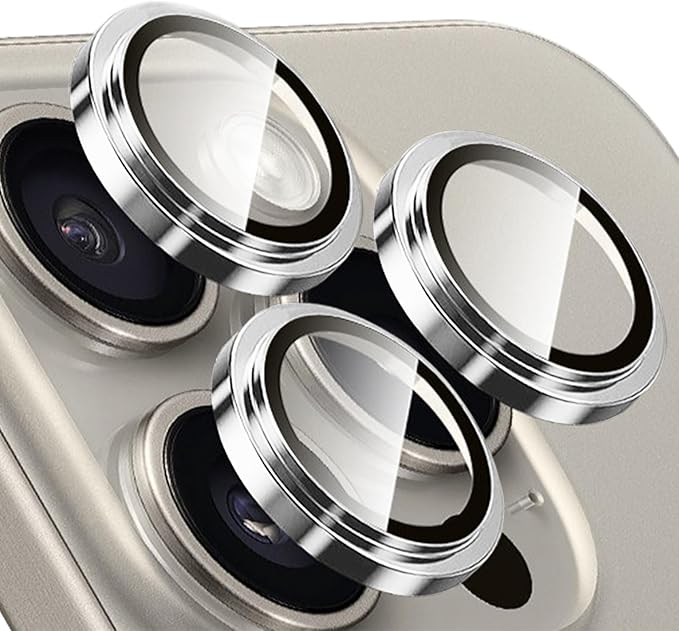 TENOC Camera Lens Protector for iPhone 13 Pro & 13 Pro Max, Silver | AR+AF, 9H Tempered Glass, Individual Metal Ring, Anti Glare, Fall Protection, Camera Screen Cover by TENOC
