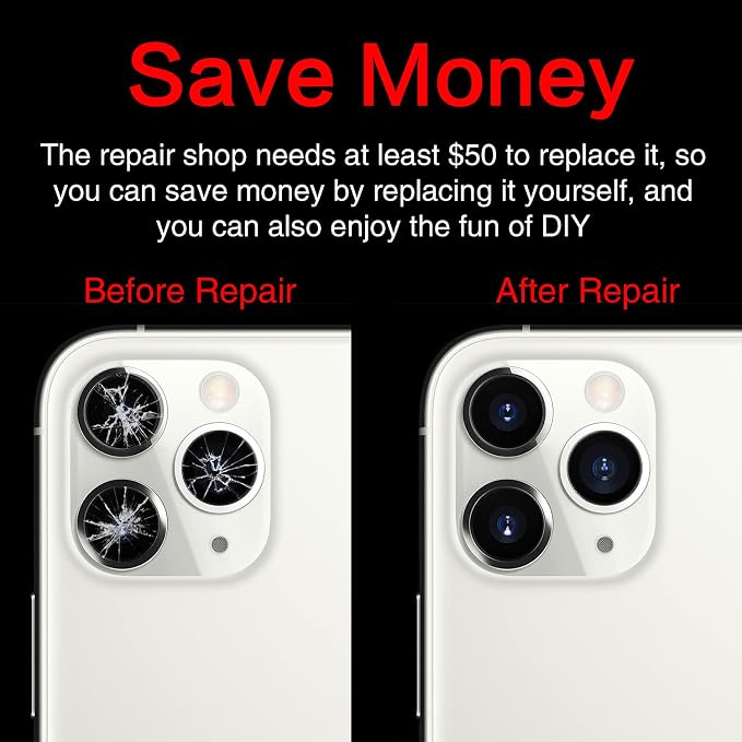 2PCS ASDAWN Back Rear Camera Lens Glass Replacement for iPhone 11 Pro and 11 Pro Max Camera Lens Replacement with Pre-Installed Adhesive + Installation Manual + Repair Tool Kit - Image 4