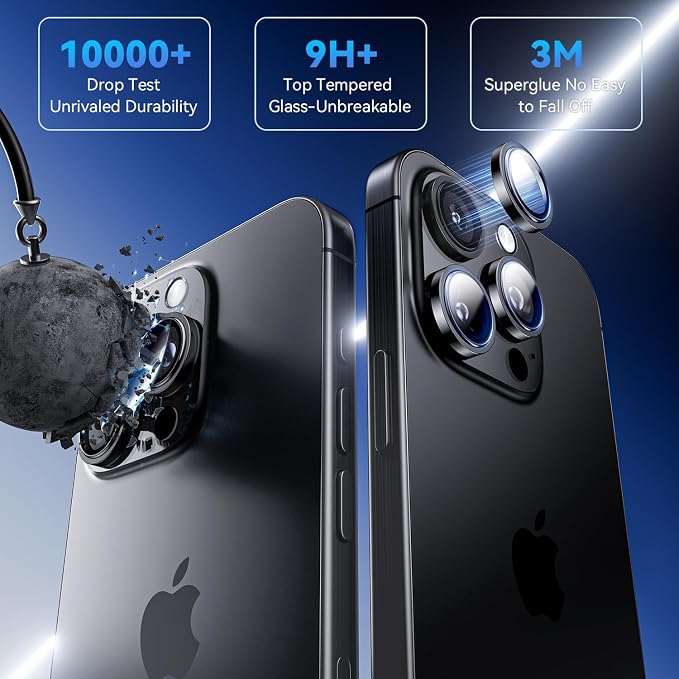 for iPhone 16 Pro Max/iPhone 16 Pro Camera Lens Protector | Military Grade Protection, Keep Lens Original Design, 9H Tempered Glass Camera Cover Screen Protector - Image 4