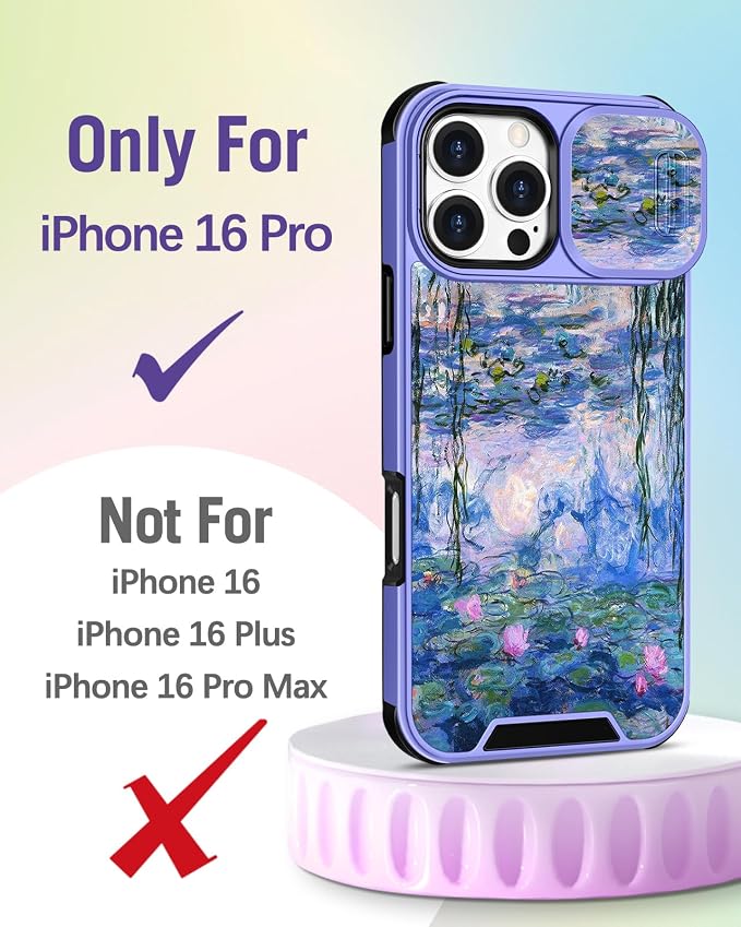 Buleens for iPhone 16 Pro Case 6.3 Inch - with Ring Stand & Camera Cover Aesthetic Cute Designed Women Girls Girly Pretty Kawaii Blue Water Lily Phone Case for iPhone 16 Pro Compatible with Magsafe - Image 2
