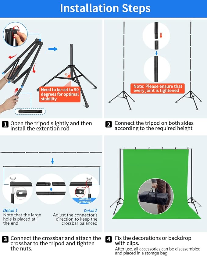 Hemmotop Backdrop Stand 10x8ft, Versatile Sizes Adjustable Banner Holder | Metal, Fits Projector Screen, Background, Balloon, Ideal for Photoshoot, Wedding, Birthday, Baby Shower Party, Photo Booth - Image 9