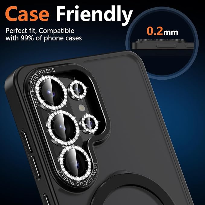 for Samsung Galaxy S26 Ultra Camera Lens Protector, Individual Metal Ring Tempered Glass Lens Cover, [Strong Adsorption] Scratch Resistant Ultra-Thin HD Clear Lens Cover, 1 Set-Black Diamond - Image 6