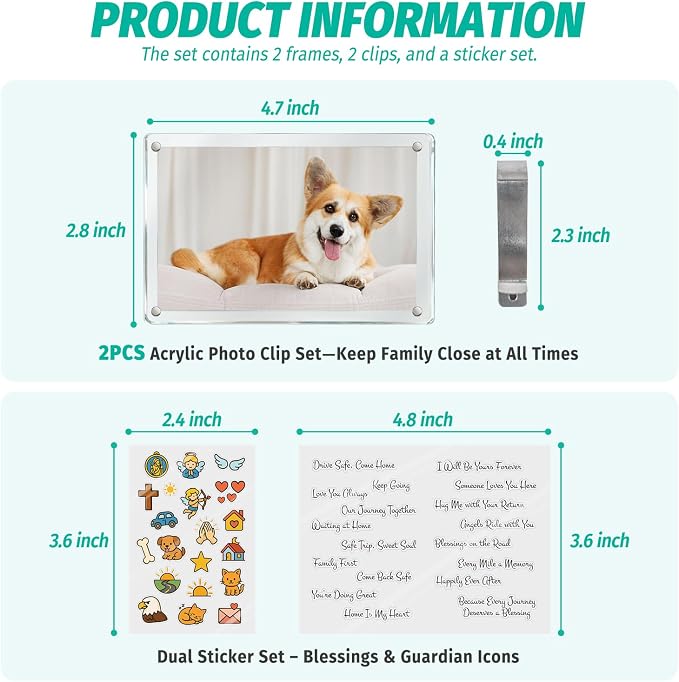 2Pcs Car Picture Holder for Sun Visor,Clear Acrylic & Strong Magnetic Car Visor Photo Clip with Safe Driving &Guardian Icons Stickers, Cute Car Accessories,Gift for Family & Friends (2.8x4.7) - Image 3