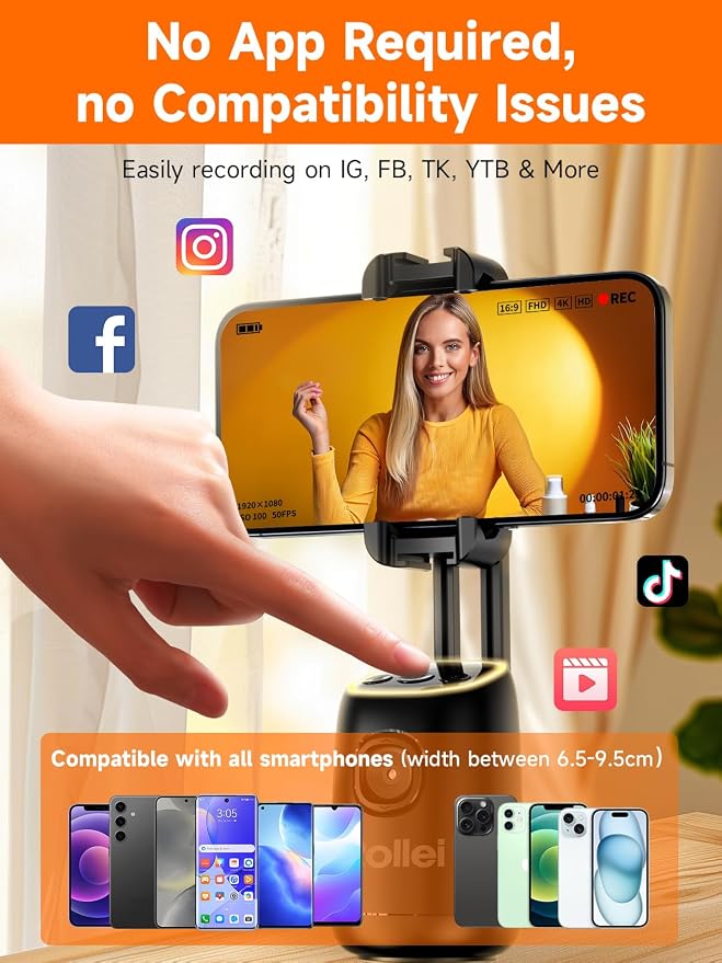 Rollei Auto Face Tracking Tripod, Desktop Smartphone Gimbal Stabilizer Phone Holder with AI Track for iPhone/Android Stand for Filming Streaming Tiktok Video Vlog | Mobile Stand with Motion Sensor for Tiktok Live Streaming Video Vlog Recording, Tripod ... - Image 4