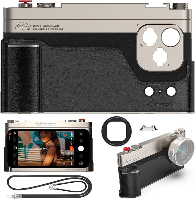 FotorGear Retro Photography Kit for iPhone 17 Pro Max & 17 Pro, Professional Phone Camera Cage with Ergonomic Grip, Integrated T-Mount for External Lenses, Supports 67mm Filters (iPhone 17 Pro) by Unknown