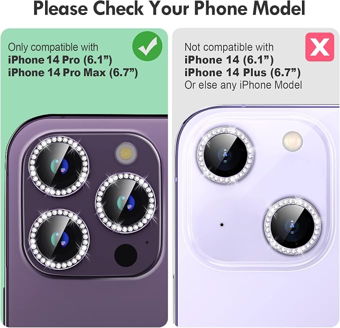 for iPhone 14 Pro/14 Pro Max Camera Lens Protector Diamond, Purple | Individual Metal, 9H Hardness, Scratch Resistant, Shockproof, Drop Protection, Case Friendly, Stylish Accessories - Image 2