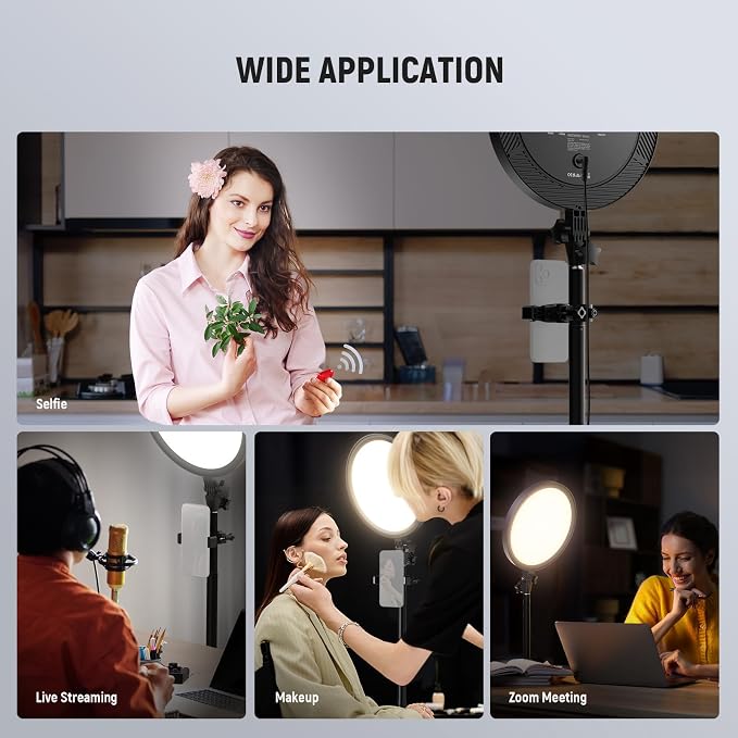 NEEWER Basics 12" 24W Large Ring Light w 68" Stand/Phone Holder for iPhone | Remote, Video Recording Selfie Streaming Makeup Studio Photography, 3000K-6500K CRI98 Full Screen LED Panel Lighting, BR13 - Image 3