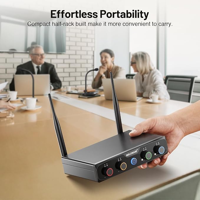 MELONARE 4-Channel Wireless Conference Microphone System MWM-41-4G | 4 gooseneck mics, 4 x 10 frequencies, 200 ft range, UHF cordless setup for lecture, church, conference and public speaking - Image 6