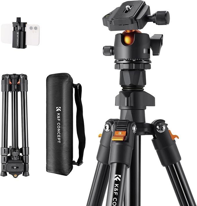 K&F Concept 64 inch/163cm Lightweight Aluminum Travel Camera Tripod | Compact and Portable, 360° Ball Head, Load Capacity 17.6lbs, DSLR Photography and Smartphone Live Streaming Vlog O234A1+BH-36 by KFCONCEPT