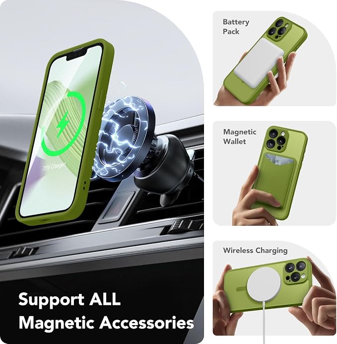CAPRARO for iPhone 13 Pro Max Case, Compatible with MagSafe | Upgraded [Full Camera Protection] Shockproof Protective Slim Translucent Matte Magnetic Phone Case 6.7'', Cedar Green - Image 3