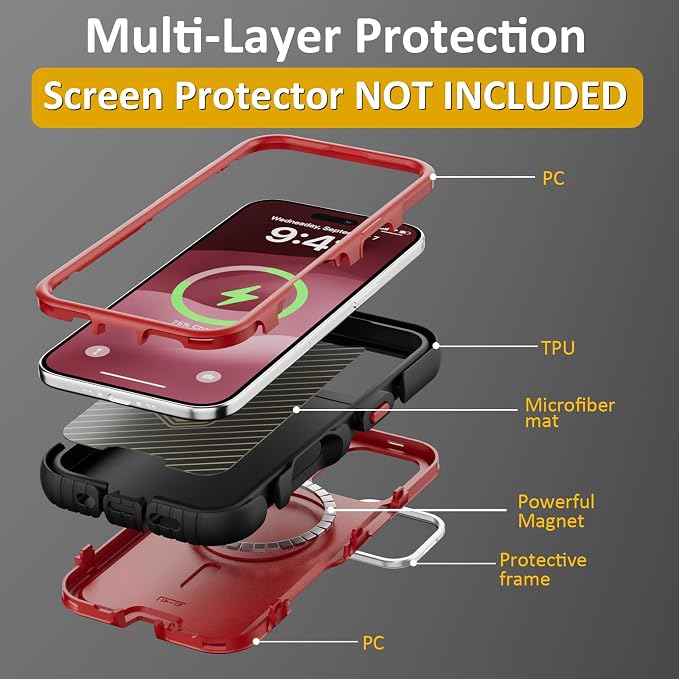 Follaroma Magnetic for iPhone 17 Case with Camera Cover Stand, Red, 6.3" | Built-in Glass Camera Cover Stand,Compatible with MagSafe,Heavy Duty Shockproof Protective,Military-Grade Anti-DropDual Case - Image 6