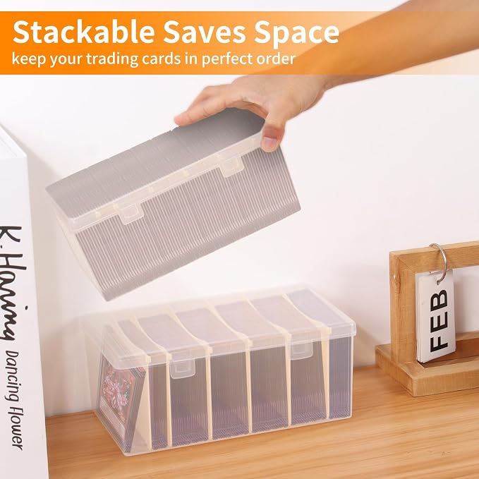 Trading Card Storage Box with 6 Dividers,Toploads Storage Box Plastic Baseball Card Storage Box for 500+ Sports Cards 100+ Top Loads for MTG Magic TCG Yugioh Playing Card Case Holder (2 Pack) - Image 6