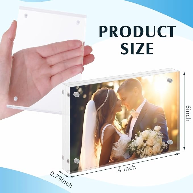 Kigley 6 Pcs 4 x 6 Inch Acrylic Picture Frames, Clear Acrylic Photo Business Card Frame Desktop Display Double Sided Wallet Size Frame Freestanding Frames for Film Photos Cards Stamp - Image 2