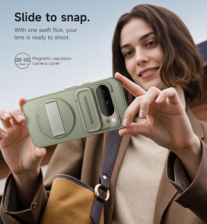 SURITCH for Google Pixel 10 Pro XL Case with 360° Rotatable Hand Strap Phone Grip Holder & Invisible Kickstand & Slide Camera Cover, Protective Cover for Pixel 10 Pro XL -Green - Image 7