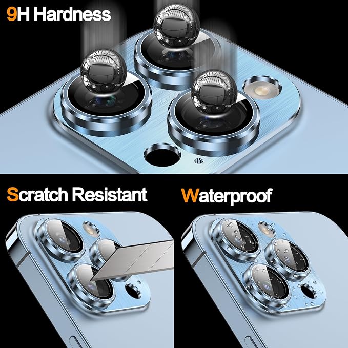 YWXTW Designed for iPhone 13 Pro/iPhone 13 Pro Max Camera Lens Protector, 3D Alloy Metal and Tempered Glass Camera Screen Protector, Full Coverage Protection, 1 Pack (Sierra Blue) - Image 4