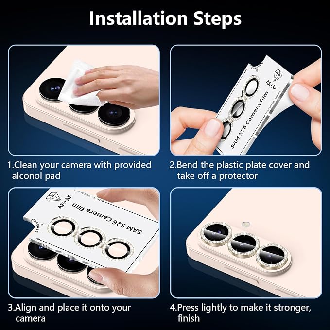 for Samsung Galaxy S26 Camera Lens Protector, Individual Metal Ring Tempered Glass Lens Cover, [Strong Adsorption] Scratch Resistant Ultra-Thin HD Clear Lens Cover, 1 Set-Titanium Gold Diamond - Image 7