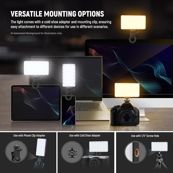 NEEWER Basics 5W Magnetic Phone Selfie Light for iPhone MagSafe, Dual Sided Clip LED Lighting 402lx/0.5m CRI90+ 3000mAh for Camera Recording Computer Video Conference Makeup Streaming, NL129D - Image 3