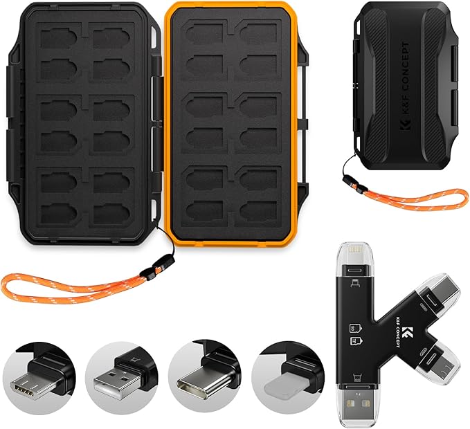 K&F CONCEPT 36 Slots Memory Card Case with 4-in-1 Card Reader | Anti-Shock Card Carrying Storage Case for 24 Micro SD/TF/, 12 SD/SDXC/SDHC Cards by KFCONCEPT