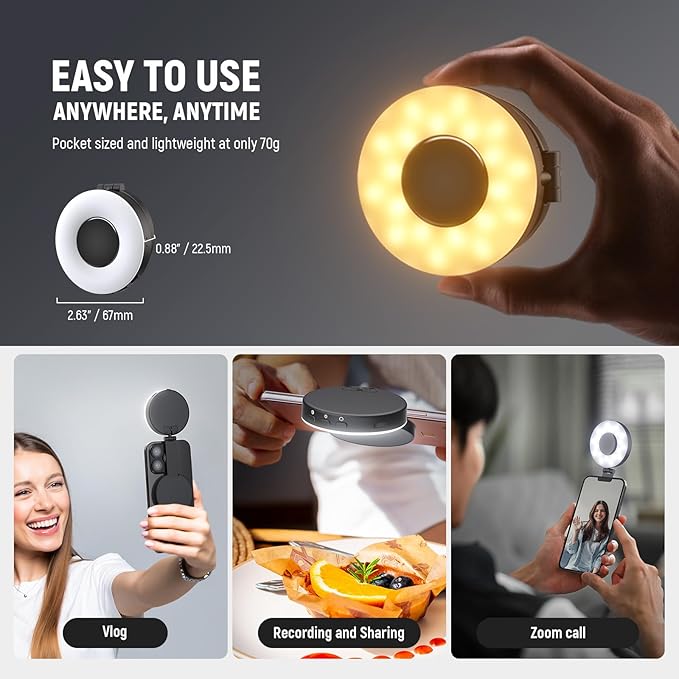 NEEWER ENTRY LEVEL VERSION Magnetic Selfie Light Compatible with MagSafe iPhone, 4 Mode CRI95+ 914lx 1.5W Plastic Folding Small LED Phone Fill Ring Lighting for Recording Makeup Video Conference,NL40R - Image 5
