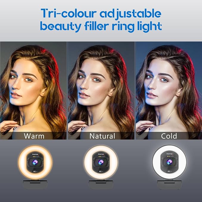 4K Webcam with Ring Light & Built-in Microphone for PC Streaming | PDAF Autofocus,Supports 1080P 60FPS, Comes with Privacy Cover, Compatible with Zoom, Skype, Google Meet, Laptop Desktop Mac - Image 3