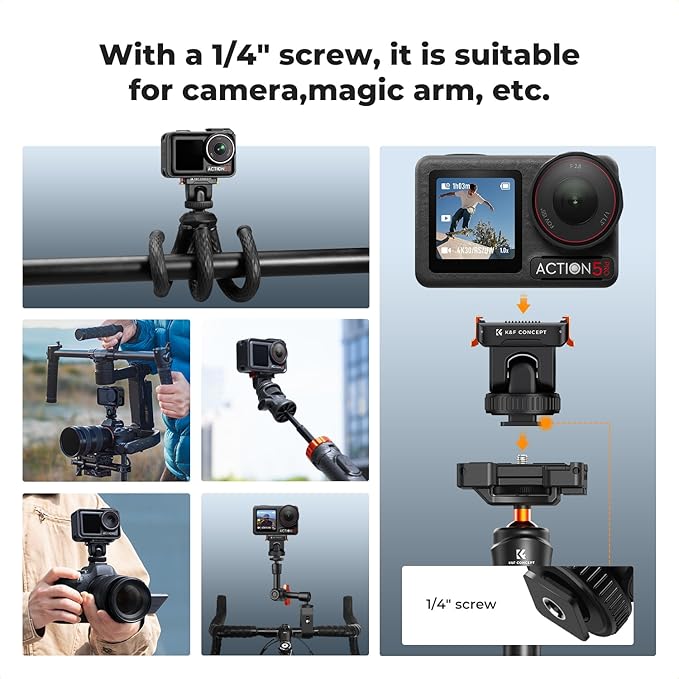 K&F CONCEPT Plastic Cold Shoe Mount for DJI Osmo Action 6/Osmo Nano | Magnetic Quick Release Holder, 160° Tilt Action Camera Connector for Tripod Selfie Stick Monopod and DSLR Camera Flash, PP10 - Image 6
