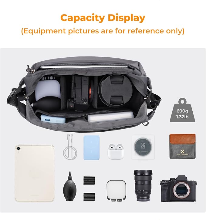 K&F CONCEPT 2 in 1 Camera Sling Bag, Everyday Shoulder Bag | Multifunction Photography Compact Crossbody DSLR Portable Bag, Compatible for Canon/Nikon/Sony, BS01 - Image 2