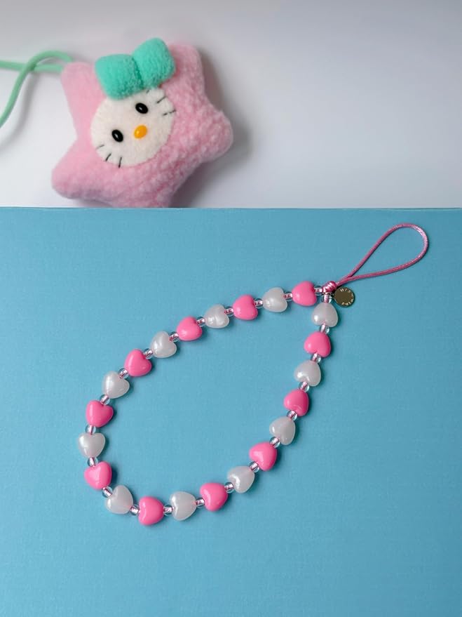 Drawwind Phone Charm Strap Cute Wrist Straps Cell Phone Charm String Y2K Aesthetic Lanyard Wristlet Chain for Case Camera AirPods Bags Keychains (Pink Hearts) - Image 4