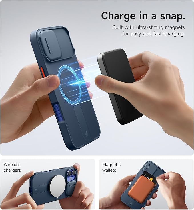 SURITCH for iPhone 16 Plus Case with Magnetic Camera Slide Cover and Adjustable Kickstand, Compatible with MagSafe, Shockproof Bumper Case Slim Protective Cover for iPhone 16 Plus 6.7 Inch, Blue - Image 3