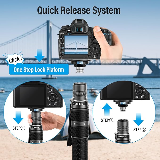 SIRUI SVM-145 Carbon Fiber Rapid Monopod, One-Step Height Adjust, 57" | 22LB Load, Monopod with Feet, Modular 3-in-1, Lightweight, DSLR, Mirrorless Camera, Travel, Outdoor - Image 3