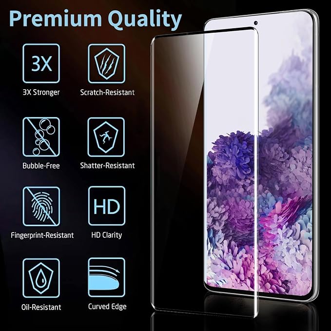3 Pack Galaxy S20 Plus Screen Protector, HD Clear Tempered Glass, Fingerprint Unlock, 3D Curved, Scratch Resistant, No Bubble for Samsung Galaxy S20 Plus 5G Glass Screen Protector - Image 2
