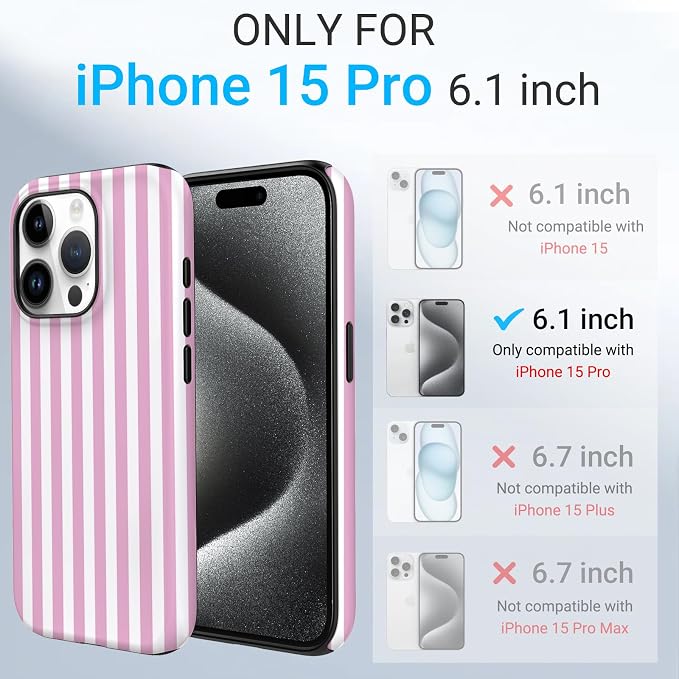 TPU Phone Case for iPhone 15 Pro, MagSafe Wireless Charging Compatible, Shockproof Slim Fit Protective Cover with Anti-Yellowing & Raised Camera Protection (Pink Stripe, iPhone 15 Pro) - Image 2