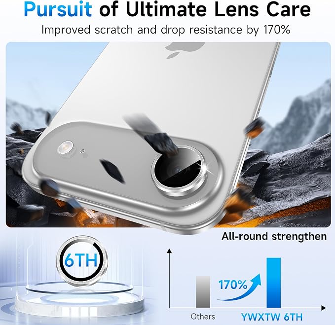 YWXTW Camera Lens Protector for iPhone Air, Individual Anti Scratch Metal Ring Tempered Glass Camera Screen Protector for iPhone Air Accessories, Case Friendly (Silvery) - Image 3