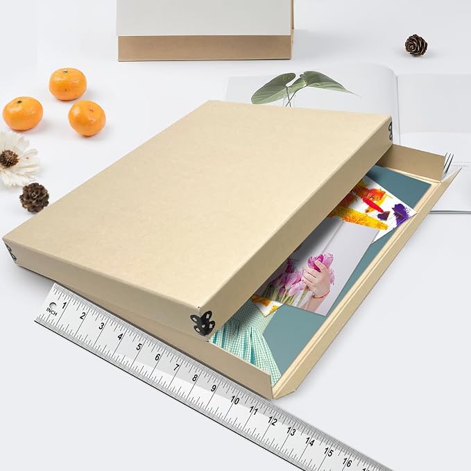 Lineco Museum Archival Storage Box, Drop Front, 11.75x15.25x1.5 in, Tan | Acid-Free with Metal Edge, Preserves Picture Longevity, Organize Photos, Newspapers, Prints, Documents, Crafts, DIY - Image 4